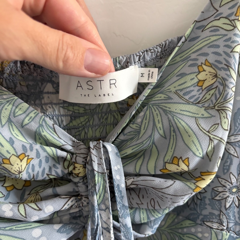 ASTR The Label Marietta Dress Blue Multi Floral Smocked Tiered Mini Dress Medium - Picture 3 of 6